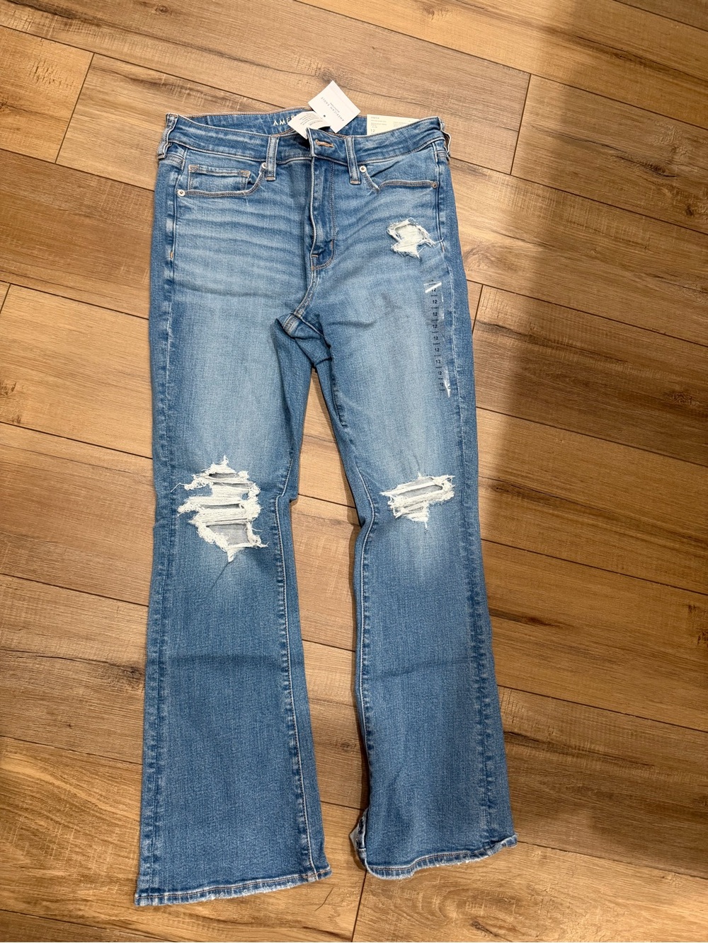 American Eagle Outfitters Light Blue Distressed Flare Jeans